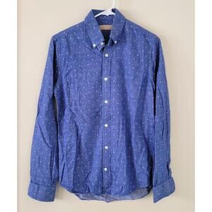 Velour by Nostalgi Men XS Button Shirt Long Sleeve Blue Dot